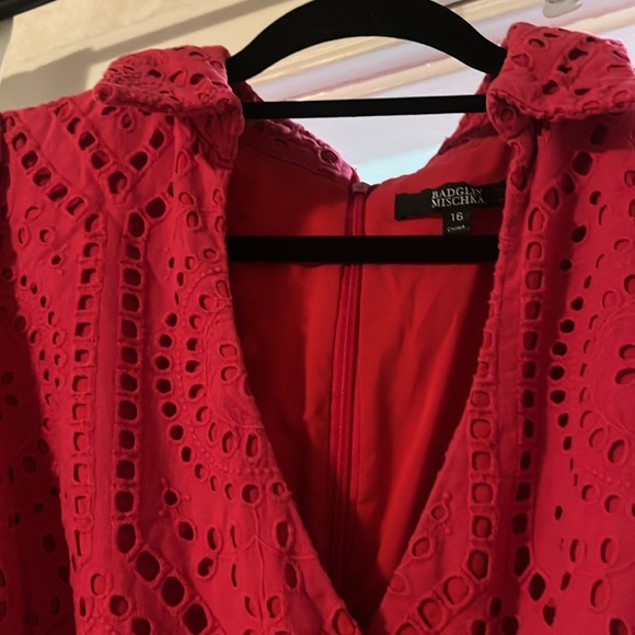 Badgley Mischka Red Eyelet Dress Size 16 - Picture 4 of 6